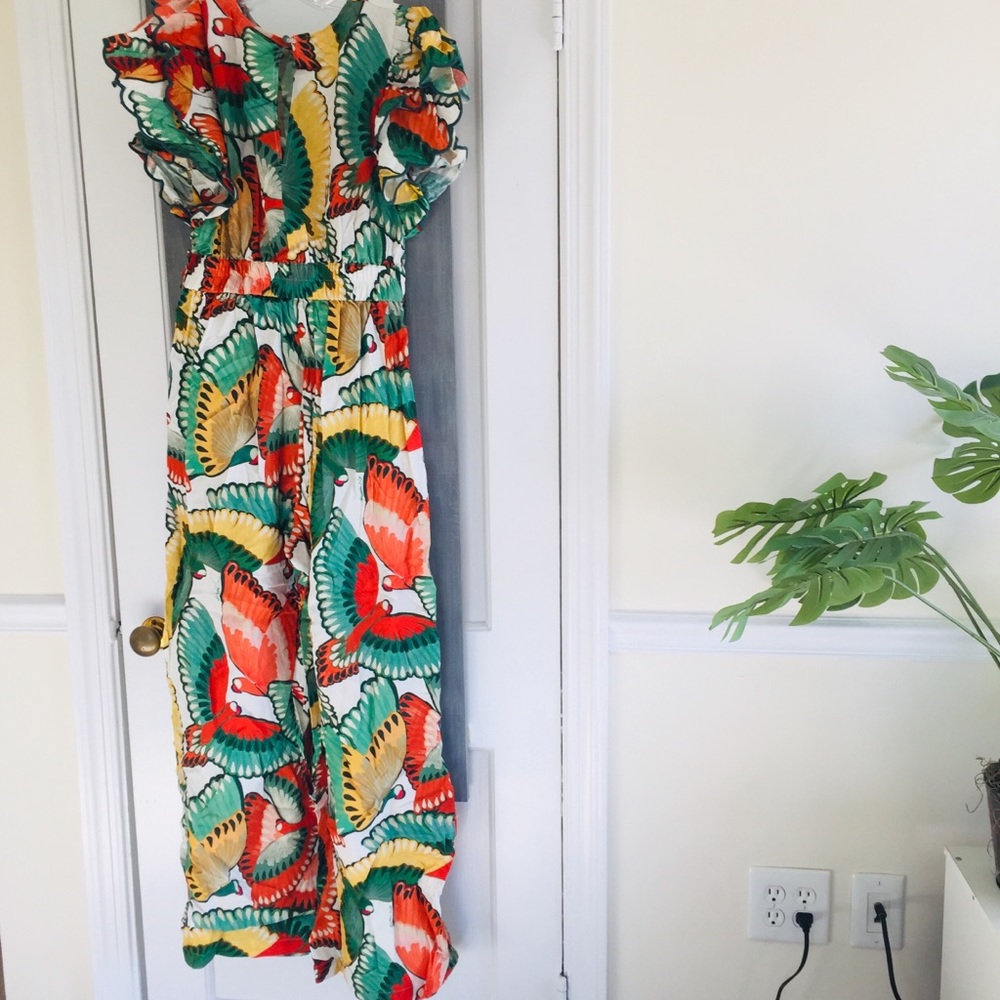 FARM Rio Ruffle-Sleeve Linen Jumpsuit Tropical - Picture 6 of 15